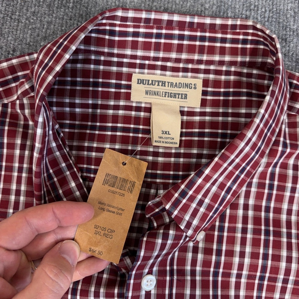 Duluth Trading Co Shirt Men 3XL Red Plaid Long Sleeve Button Up Pocket NEW - Picture 4 of 8